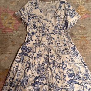 Nicole Miller Blue and White Tropical Patterned Dress